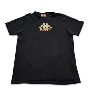 Kappa T-Shirt Small Black Graphic Back Logo Omini Spell Out 100% Cotton Mens S